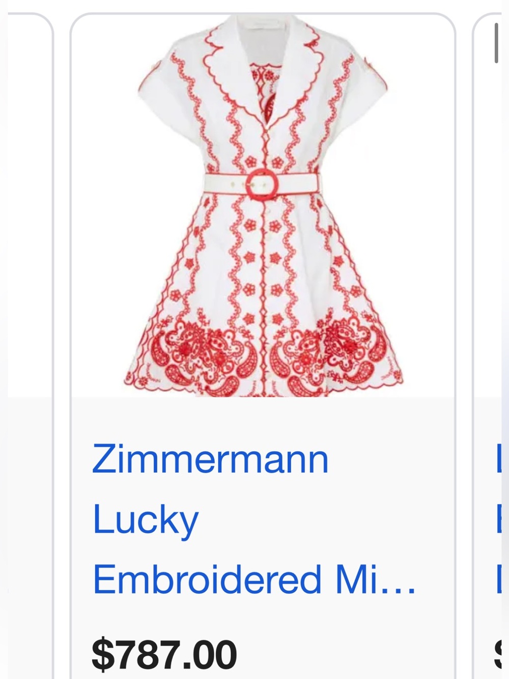 Zimmermann White Mini Dress with Red Embroidery 0